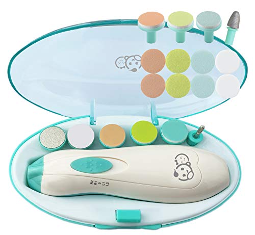 Baby Nail Clippers 20 in 1 by Royal Angels | Safe Electric Baby Nail Trimmer, Baby Nail File Kit, Additional Replacement Heads, Newborn Toddler Toes and Fingernails, Trim and Polish (Green)