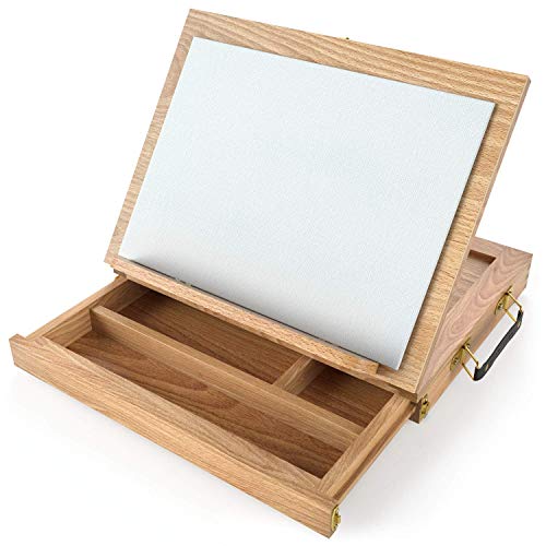 Arteza Tabletop Easel, 13.4 x 10.3 x 2 Inches, Portable Beechwood Easel Box with Single Open-Compartment Drawer and Wooden Palette, Art Supplies Storage for Professional Artists and Hobby Painters