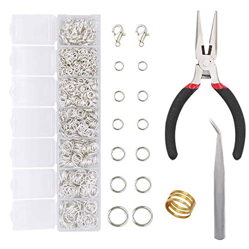 EuTengHao 1504pcs Open Jump Ring and Lobster Clasps Kit Jewelry Repair Tools Kit with Jewelry Pliers Jump Rings Opener Tweezers Jewelry Making Accessories for Necklace Making Repair (Bright Silver)