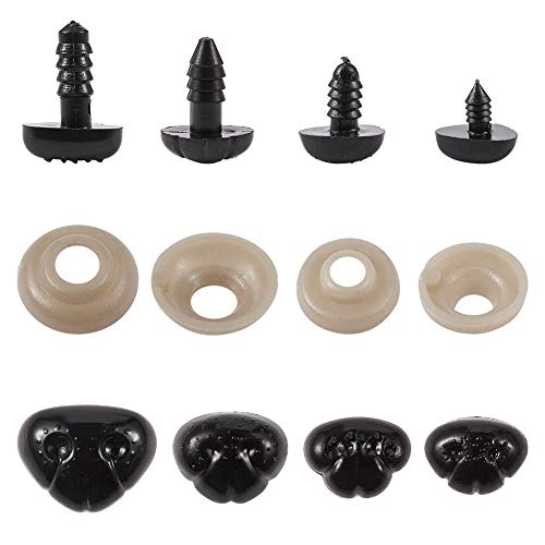 Craftdady 100Sets Black Plastic Safety Noses Crafts with Washers for DIY Doll Toys Puppet Plush Animal Making