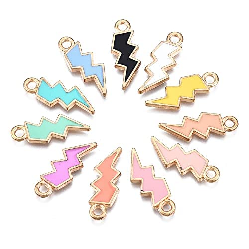 DanLingJewelry 100pcs Random Colors Lightning Bolt Enamel Pendants Gold Plated Alloy Thunder Flash Dangle Charms for Jewelry Making