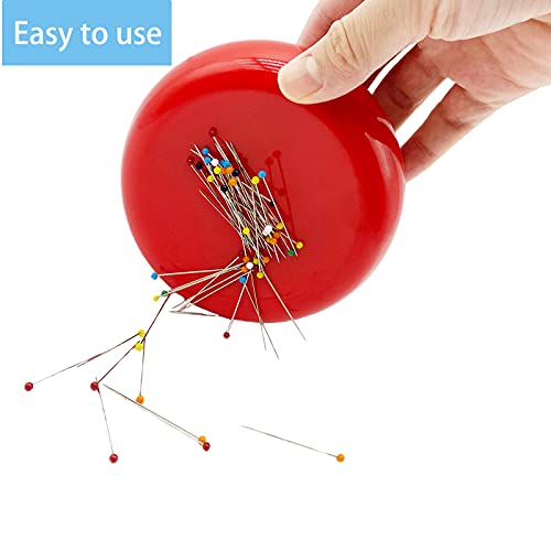 Dolstar Magnetic Pin Cushion with 100 Plastic Head Pins, Magnetic Pins Holder for Sewing Quilting (Red)