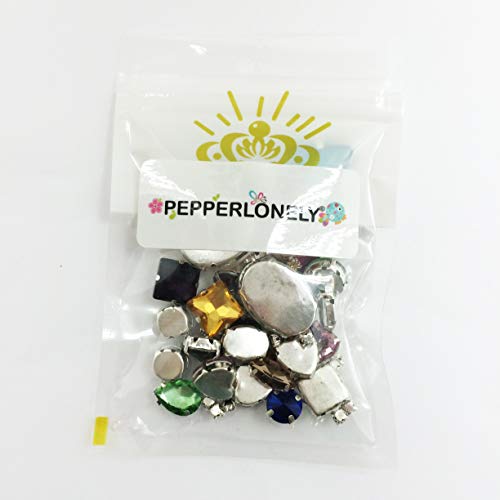 PEPPERLONELY 50PC Mix Color Mixed Shape & Size Flat Back Sew on Claw with Holes Crystal Rhinstones, 12 x 7mm ~ 25 x 13mm