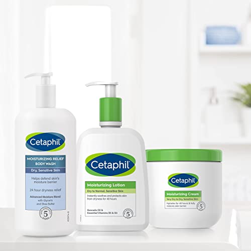 Body Wash by CETAPHIL, NEW Moisturizing Relief Body Wash for Sensitive Skin, Creamy Rich Formula Gently Cleanses and Gives 24 Hr Relief to Dry Skin,Hypoallergenic, Fragrance Free, 20 oz