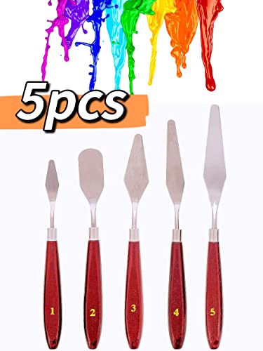 5 PCS Painting Knives Stainless Steel Spatula Palette Knife Oil Painting Accessories Color Mixing Set for Oil, Canvas, Acrylic Painting