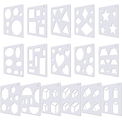 16 Pieces Kids Drawing Stencils Basic Shape Stencils Plastic Drawing Stencil Template Geometry Shape Stencils Reusable DIY Painting Stencils for Kids Girls Boys Gifts Home Classroom Crafts