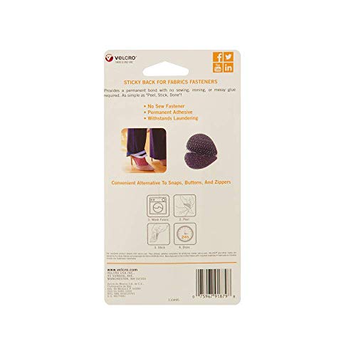 VELCRO Brand for Fabrics | Permanent Sticky Back Fabric Tape for Alterations and Hemming | Peel and Stick - No Sewing, Gluing, or Ironing | Pre-Cut Ovals, 1 x 3/4 inch, Black - 8 Sets,91879