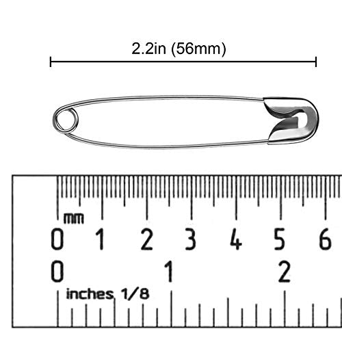Large Safety Pins 2.2 inches (56mm), Size 4, 200 pcs, Nickel - Plated Steel (200)
