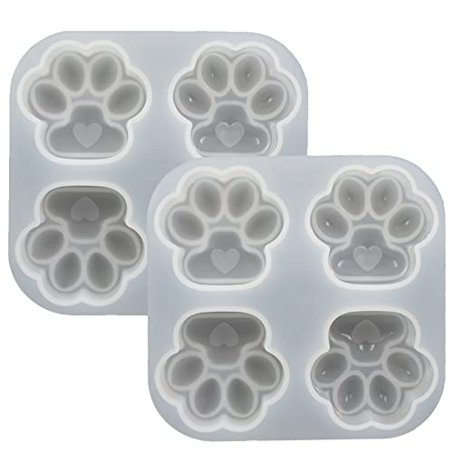 Pack 2, Large Cat Paws Shape Epoxy Mold, Mirror & Matte Finish Surface Middle Heart Cat Footprint DIY Resin Casting Silicone Mold, 4.8 x 4.5 x 2.8cm