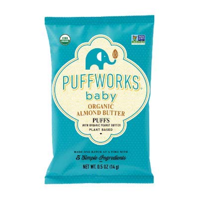 Puffworks Baby Organic Almond Butter Puffs, with Peanut Butter, Plant-Based Protein, USDA Organic, Gluten-Free, Vegan, Non-GMO, Kosher, 0.5 Ounce (Pack of 12)
