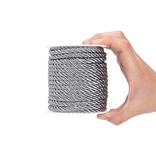 PH PandaHall 59 Feet 5mm Twisted Cord Rope, Twisted Silk Ropes 3-Ply Decorative Rope Polyester Twine Cord Satin Shiny Cord String for Graduation Honor Cord Home Decor Costume Christmas (Dark Gray)