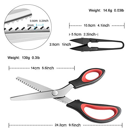 Pinking Shears Serrated,Comfort Grips Handled, Professional Dressmaking Sewing Craft Zig Zag Cut Scissors, Suitable for Many Kinds of Fabrics and Paper, 9 Inch