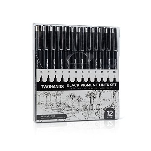 TWOHANDS Set of 12 Micro Pens,Art Pens,Fineliner Ink Pens,Technical Drawing pen,Pigment Pen,Fine Point,Black,Waterproof,for Art Watercolor,Sketching,Anime,Manga,Scrapbooking 20413