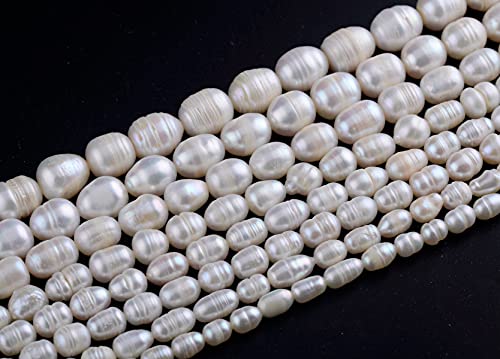 Pearls Beads for Jewelry Making 100pcs 8-9mm Natural Genuine Real Freshwater Cultured Pearl White Rice Oval Loose Gemstone Bead Holes 0.7mm DIY Crafts Necklaces Bracelets Earrings (White, 8-9mm)