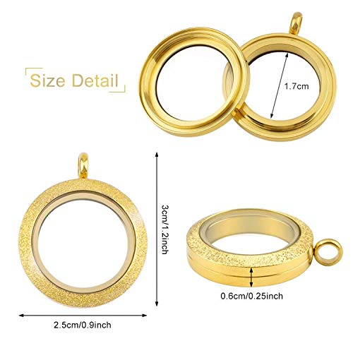WANDIC Photo Charms, Set of 4 Gold Stainless Steel Round Memory Locket Pendant Bridal Wedding Bouquet Charms for Photo or Wedding, 25mm