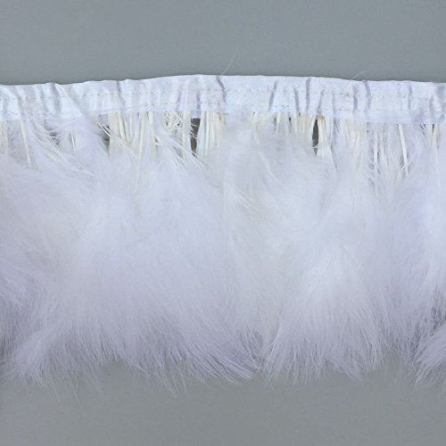 KOLIGHT Pack of 2 Yards Natural Turkey Marabou Feather Trim Fringe 6-8 Inch in Width DIY Decoration (White)