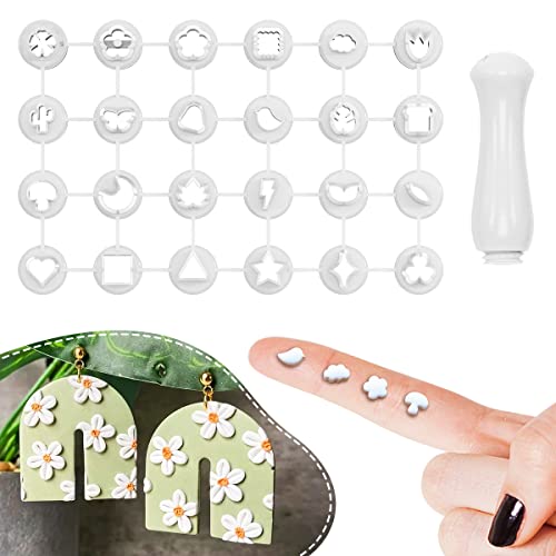 Keoker 24 Mini Clay Cutters with Screw Handle, Polymer Clay Cutters for Earrings, Small Clay Cutters, Polymer Clay Tools for Clay Jewelry, Mini Clay Cutters for Halloween Christmas Earring Design