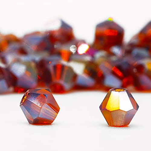Dowarm 8mm Bicone Crystal Beads 100PCS, Faceted Bicone Glass Beads for Jewelry Craft Making, DIY Bracelet, Necklace, Dolls, Loose Spacer Beads (Amber AB, 8MM)