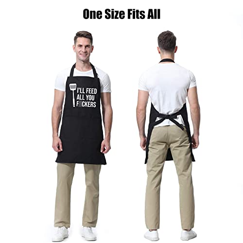 Miracu Funny Aprons for Men, Women - I'll Feed All You - Dad Gifts, Gifts for Men - Christmas, Birthday Gifts for Dad, Husband, Brother, Boyfriend, Mom, Friends, Him - Cooking Grilling BBQ Chef Apron