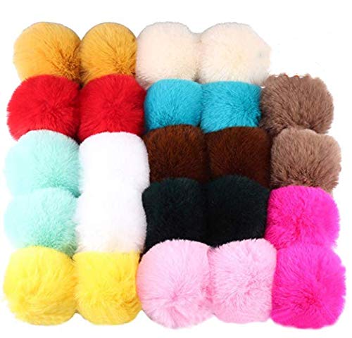 Forise 24 Pieces Colorful Faux Fur Pom Poms Ball DIY Fur Fluffy Ball with Elastic Loop for Knitting Hats Scarves Gloves Bag Charms (12 Mix Color)
