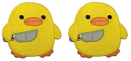 2 pcs Chick with Knife, Peace was Never an Option, Funny Cute Meme Patch - Iron OnSew On - Cute Applique for Jackets, Jeans, Clothes, Backpacks, Tote Bags