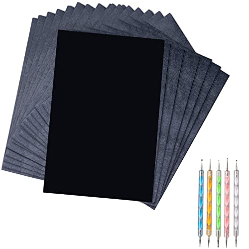 50 Sheets Carbon Paper Black Graphite Paper Transfer Tracing Paper and 5 Pieces Ball Embossing Styluses for Wood, Paper, Canvas and Other Art Craft Surfaces, 8.3 by 11.8 Inch