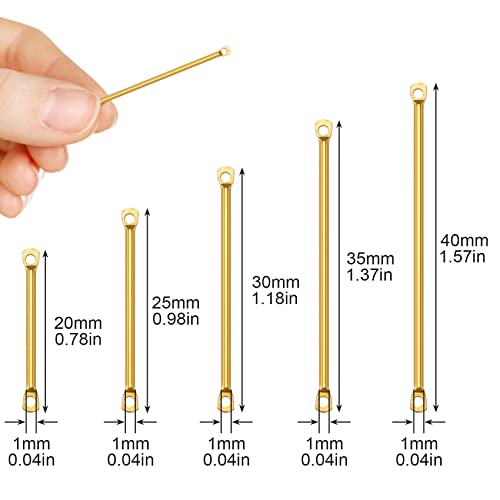 PAGOW 150Pcs Brass Bar Links, Hypoallergenic Earring Connector Bar Link, 2-Hole Brass Bar Links for Necklace Bracelet Jewelry Making (20mm+25mm+30mm+35mm+40mm)