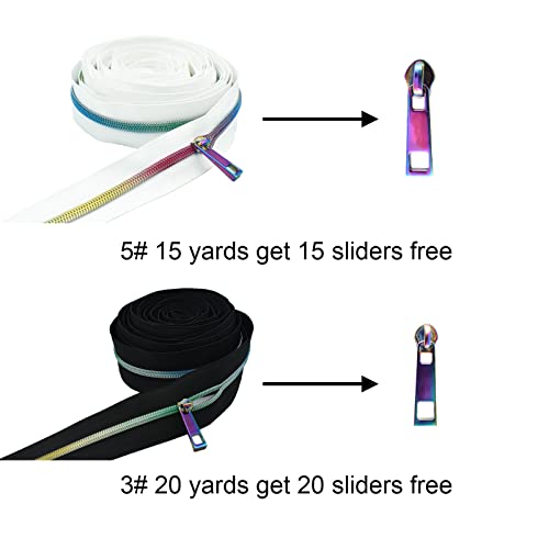 SHUNLONG Zipper Tape Nylon Coil Zipper #3 Rainbow Tooth Zipper with Zipper Puller Purse Zipper Tape for DIY Clothing Design Sewing Craft 15/20 Yards (White #3 20 Yards) black/white 23fav