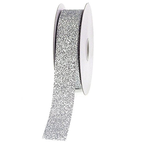 Homeford Firefly Imports Glitter Ribbon Wrapping, 7/8-Inch, 25 Yards, Silver, 7/8"