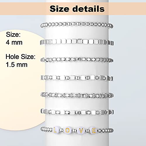 3240 Pieces DIY Assorted Plated Spacer Beads with Hole, Including Square Spacer Beads, Multifaceted Beads, Round Ball Spacer Beads and Crystal Rhinestone Spacer Beads for Jewelry Crafts (Silver)
