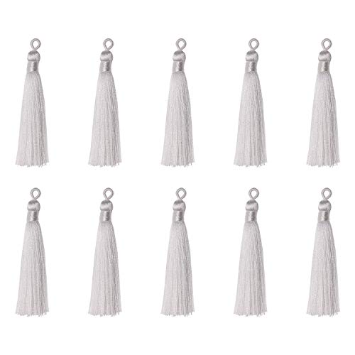 Tupalizy 10PCS Handmade Soft Silky Tassels with Hanging Loop for Bookmarks Keychains Earring Bracelets Jewelry Making Souvenir Graduation Clothing Sewing Gift Tag Art DIY Craft Projects (White)