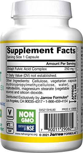 Jarrow Formulas Shilajit Fulvic Acid Complex 250 mg - 60 Veggie Caps - Supports Energy Production, Mitochondrial Function & Co-Q10 Activity - Gluten Free - 60 Servings