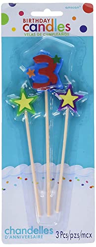 Amscan # 3 Star Decorative Pick Candles, 5" & 7", Multicolor