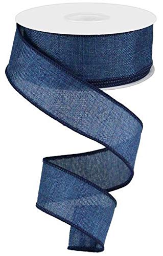 Shiny Solid Canvas Wired Edge Ribbon, 10 Yards (Denim Blue, 1.5 Inches)