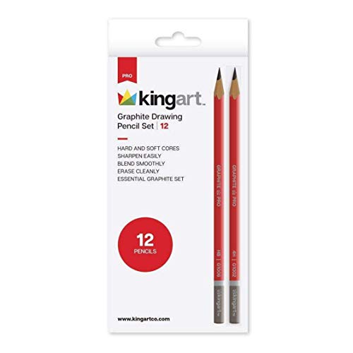 KINGART 330-12 Drawing, Metal Tin Case, Set of 12 Graphite Pencils, Assorted 12 Piece