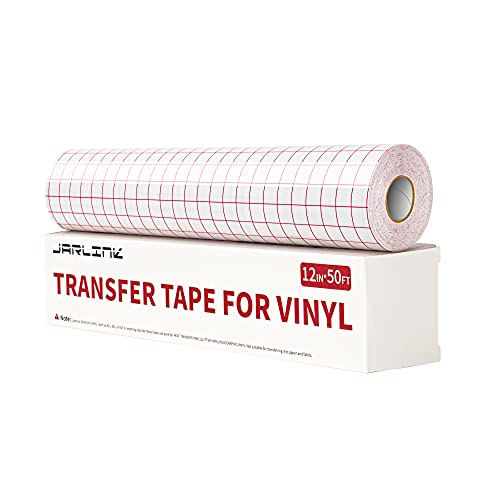 JARLINK Vinyl Transfer Paper Tape, 12'' x 50 Feet Transfer Tape Roll with Red Alignment Grid for Self Adhesive Vinyl, Clear Medium Tack Tape for Windows, Walls, Stickers, Decals