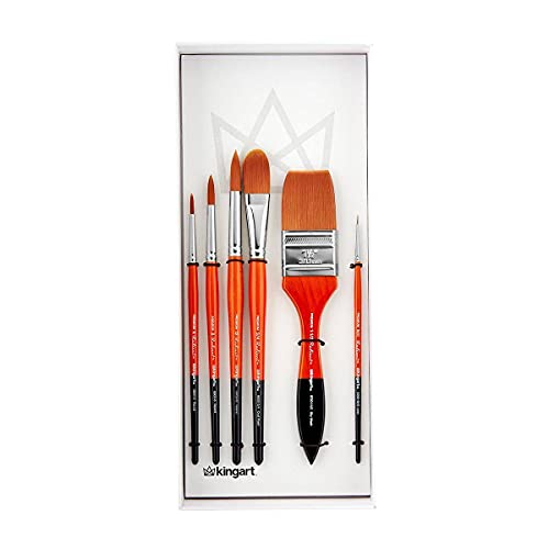 KINGART Radiant Series Premium Golden Synthetic Brushes for Acrylic, Oil and Watercolor, Gift Box, Set of 6
