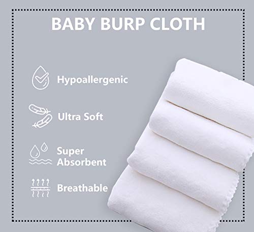 8 Pack Large Burp Cloths for Baby - 20" by 10" Ultra Absorbent Burping Cloth, Baby Washcloths, Newborn Towel - Milk Spit Up Rags - Burpy Cloths for Unisex, Boy, Girl - Burp Cloths Set(White)
