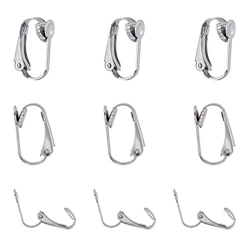 ARRICRAFT 20pcs Stainless Steel Clip-on Silver Earring Components Earring Cabochons Setting for Non-Pierced Ears