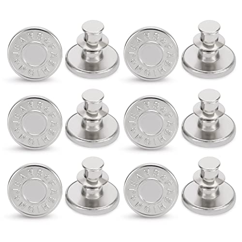 [Upgraded] 12 Sets Jean Buttons pins No Sew Instant 17mm Replacement Button Adjustable Pants Buttons Kit