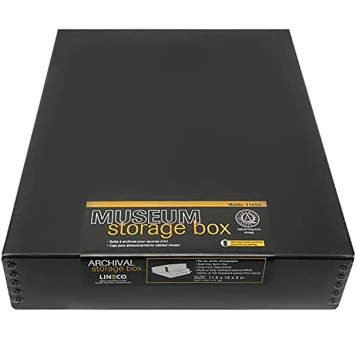 Lineco Archival 11 x 14 inches Print Storage Box, Drop Front Design, 11 1/2 x 14 1/2 x 3 inches, Exterior Color: Black