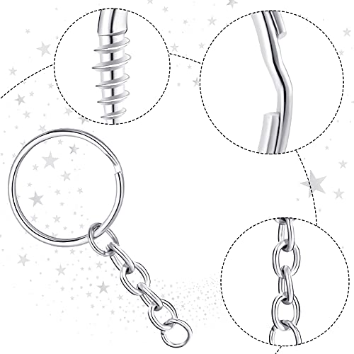 360 Pieces Keychain Rings for Crafts Including 90 Pieces Keychain Rings with 90 Pieces Open Jump Rings Connectors 180 Pieces Small Screw Eye Pins Hooks for DIY Keychain Supplies (Silver,25 mm)