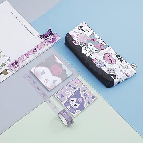 G-Ahora Cartoon Kitty Pencil Cases Pouch Bag with Ruler Memo Washi Tape Little Devil Kitty Pens Bag School Supplies for Students(PC-KU)
