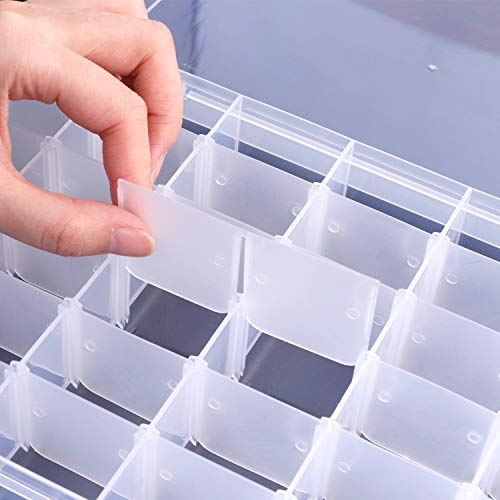 Benbilry 36 Grids Clear Plastic Organizer Box with Adjustable Dividers, 36 Compartment Organizer Clear Storage Container for Bead Organizer, Fishing Tackles, Felt Board and Jewelry Storage