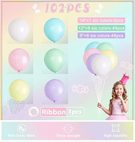 Ponamfo Rainbow Balloon Arch Kit - 100Pcs 18"+12"+5" Pastel Balloons Assorted Color as Birthday Balloons Gender Reveal Balloons Baby Shower Balloons Wedding Anniversary Bridal Shower Party