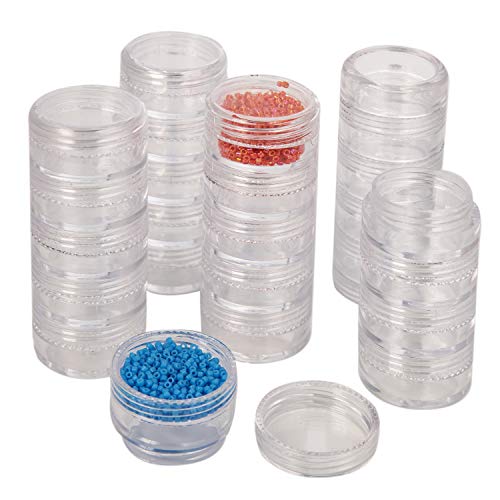 The Beadsmith Personality Case, Clear Plastic Bead Storage Case with 25 Removable and Stackable Jars, includes 5 screw top lids, Organizer Storage for Beads, Snap Lock Case for Jewelry and Crafts