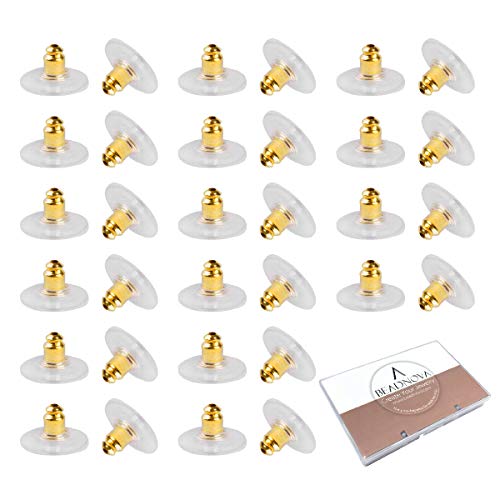 BEADNOVA Earring Backs Replacements Hypoallengeric Gold Plated Pierced Earring Backing Stoppers Safety Bullet Clutch Earring Backs with Pad for Posts (120pcs)
