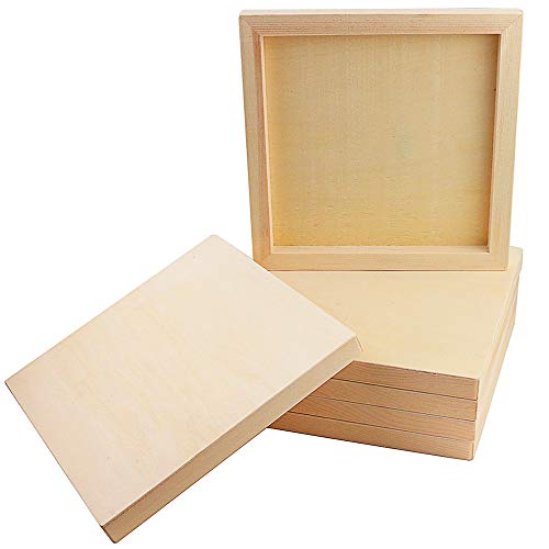 Owevvin 6 Pack 8 x 8 Inch Unfinished Wood Cradled - Wooden Canvas Panels Boards for Painting, Drawing and DIY Crafts Projects