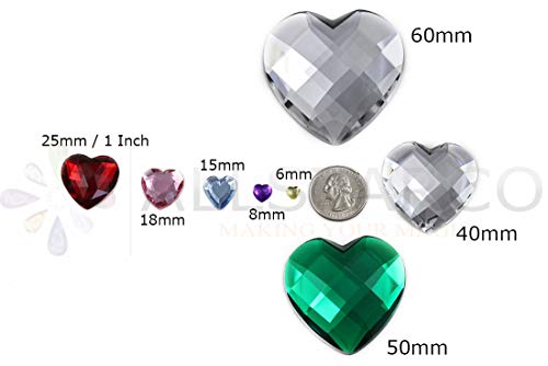Allstarco 60mm Red Ruby H103 Large Heart Acrylic Flat Back Rhinestones for Cosplay Costume Making, Props Embelishments Plastic Gems Decor Jewels - 2 Pieces