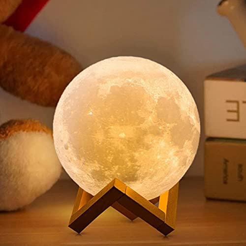 Moon Lamp 2023 Upgrade, NSL Lighting 3D Moon Light 16 LED Colors with Wooden Stand & Remote/Touch Control and USB Rechargeable, Birthday Gifts for Women Girls Boys Girlfriend 4.8 inch (Small)